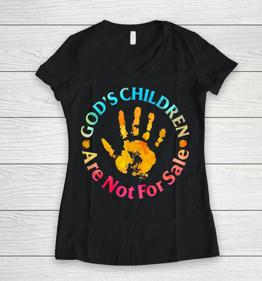 God's Children Are Not For Sale Hand Prints Women V-Neck T-Shirt