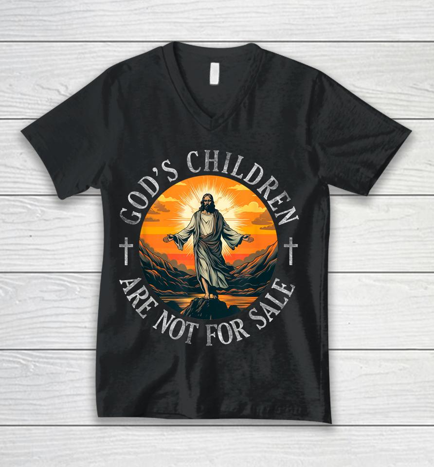 God's Children Are Not For Sale Jesus Cross Christian Unisex V-Neck T-Shirt