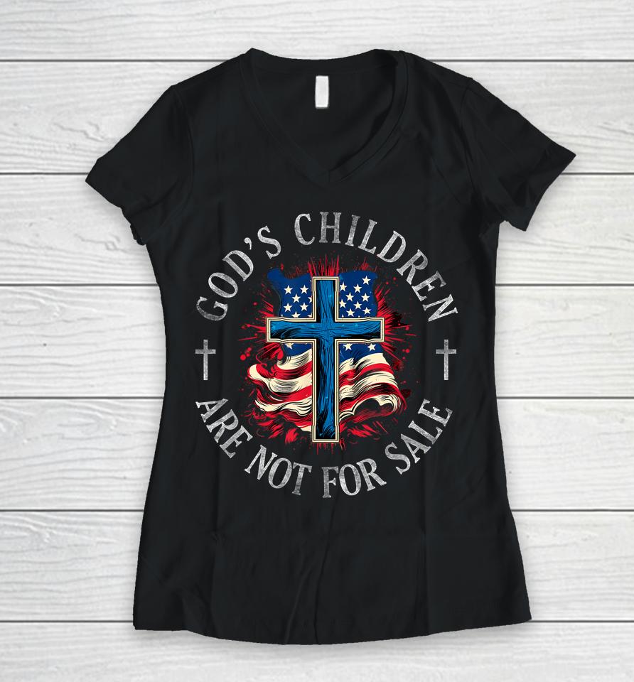 God's Children Are Not For Sale Shirt Cross Christian Women V-Neck T-Shirt