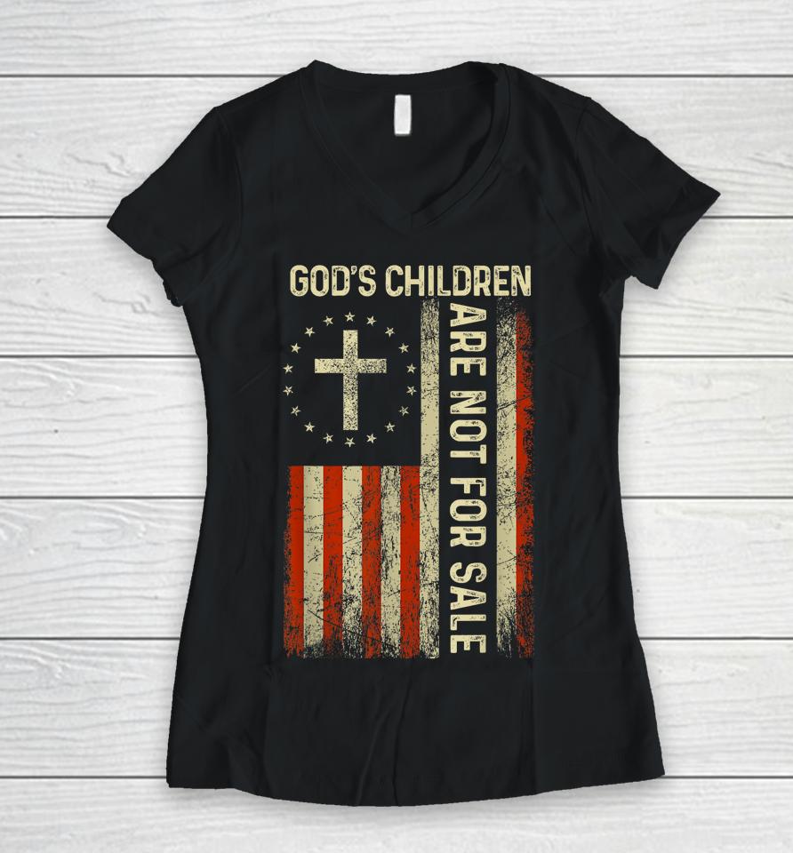 God's Children Are Not For Sale Usa Flag Women V-Neck T-Shirt