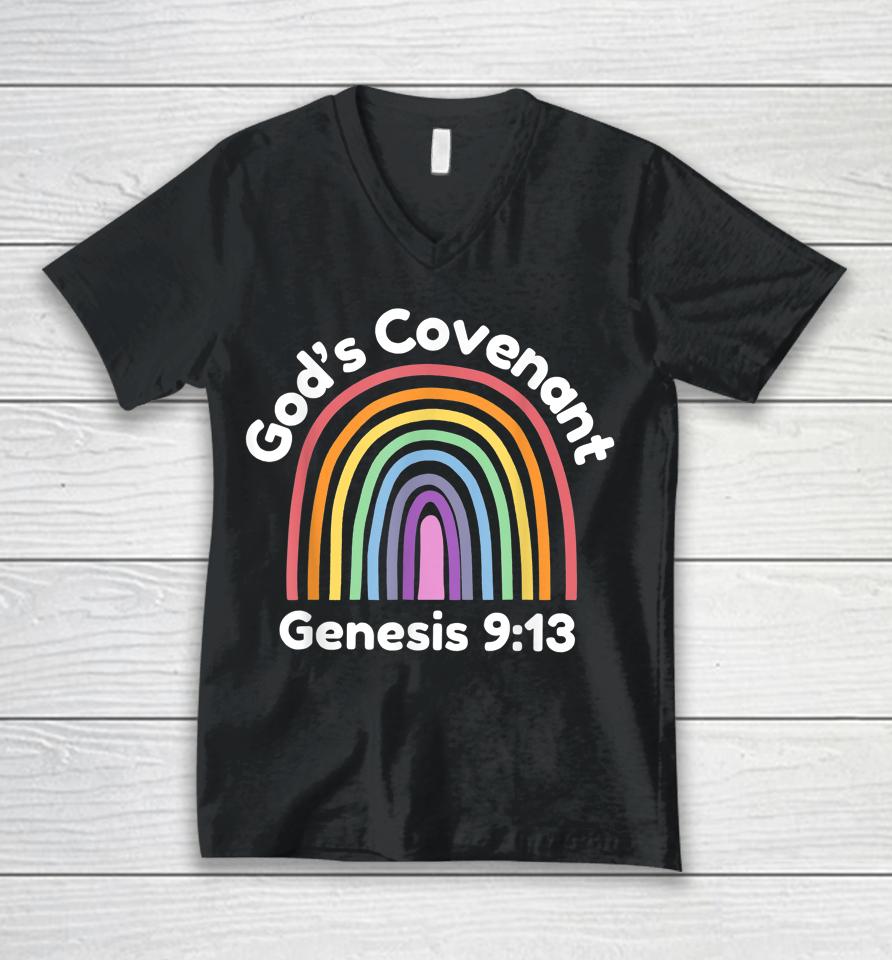 God’s Covenant Rainbow Genesis 9 13 Christian Unisex V-Neck T-Shirt