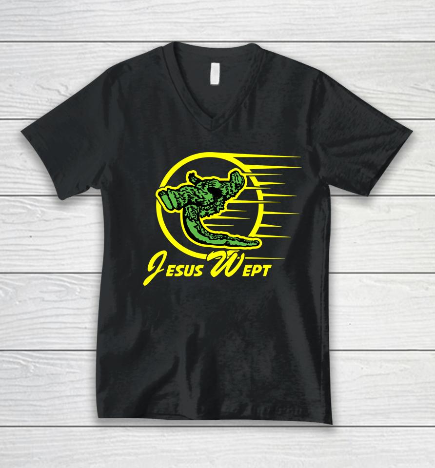 Godzilla Jesus Wept Unisex V-Neck T-Shirt