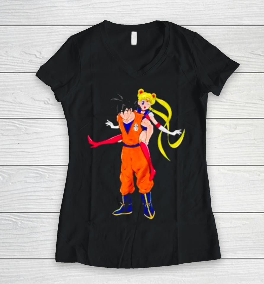 Goku X Usagi Sailor Moon Women V-Neck T-Shirt