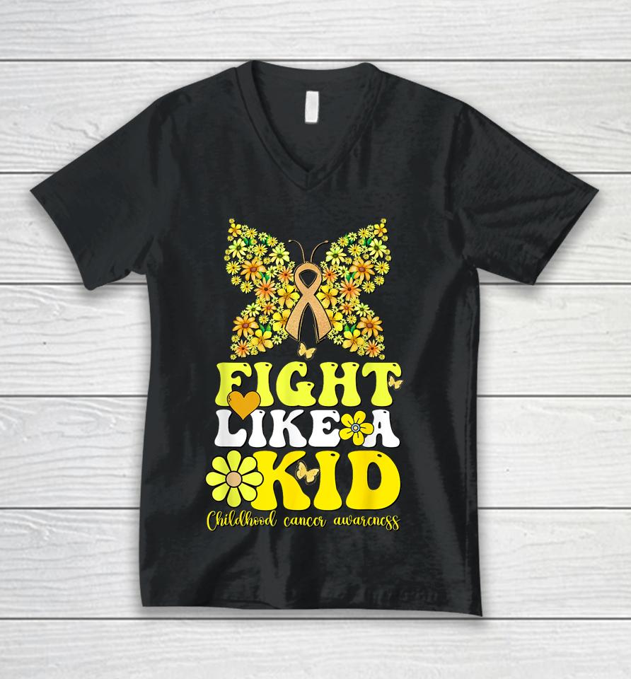 Gold Ribbon Fight Like Kids For Childhood Cancer Awareness Unisex V-Neck T-Shirt