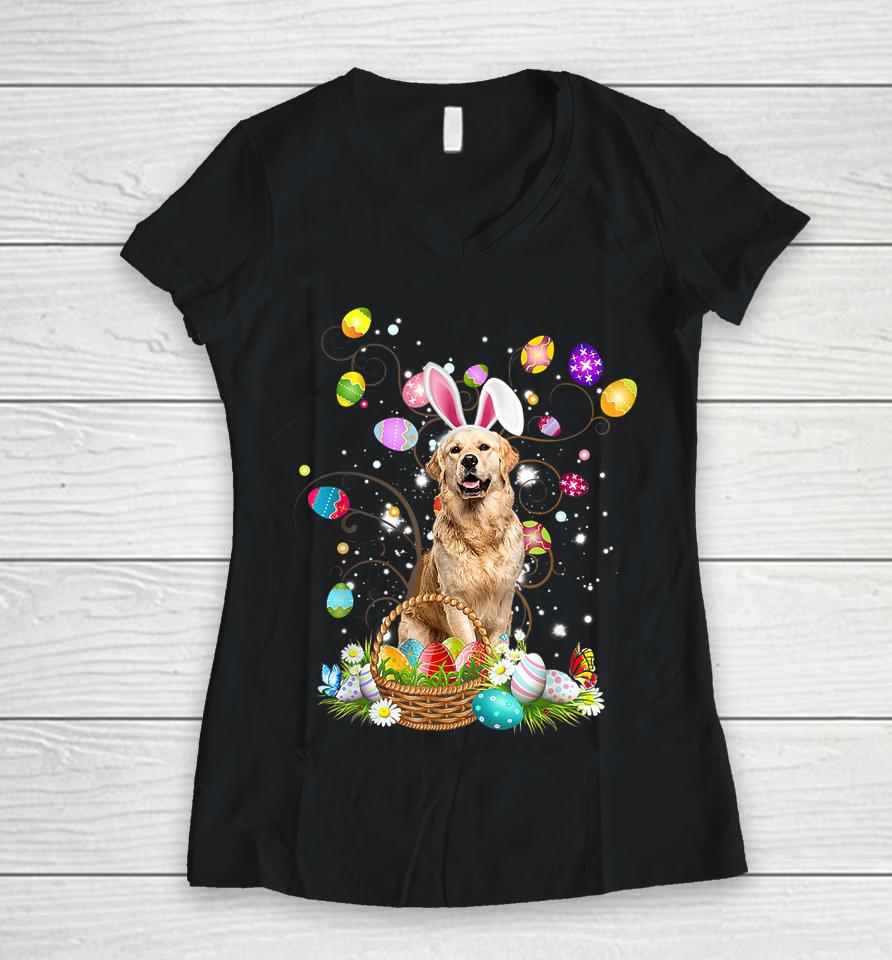 Golden Retriever Dog Ear Easter Day Women V-Neck T-Shirt