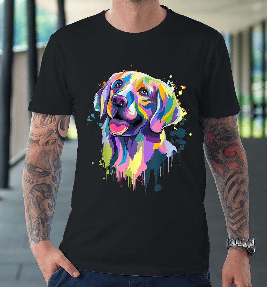 Golden Retriever Dog Face Watercolor Colorful Pop Splash Art Premium T-Shirt