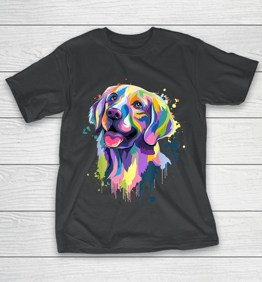 Golden Retriever Dog Face Watercolor Colorful Pop Splash Art T-Shirt