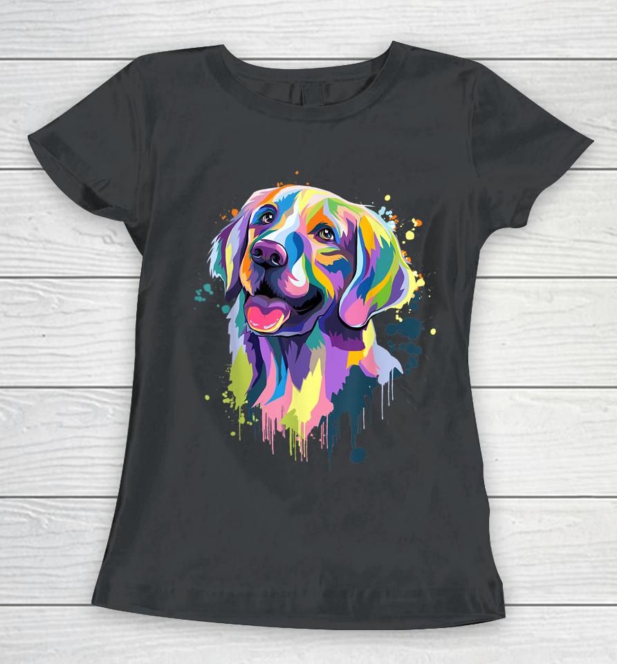 Golden Retriever Dog Face Watercolor Colorful Pop Splash Art Women T-Shirt