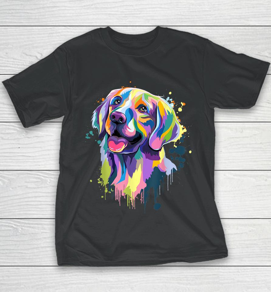Golden Retriever Dog Face Watercolor Colorful Pop Splash Art Youth T-Shirt