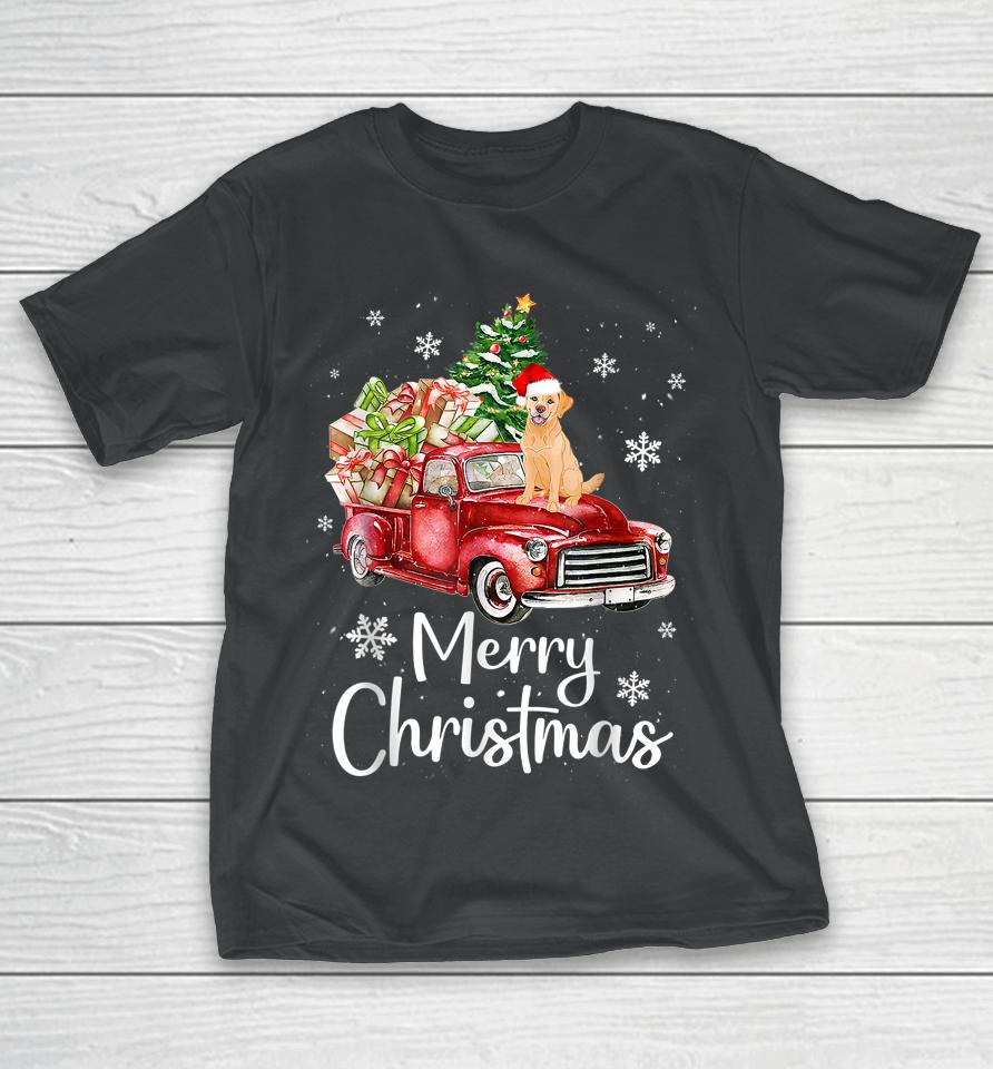 Golden Retriever Dog Riding Red Truck Christmas Tree Xmas T-Shirt