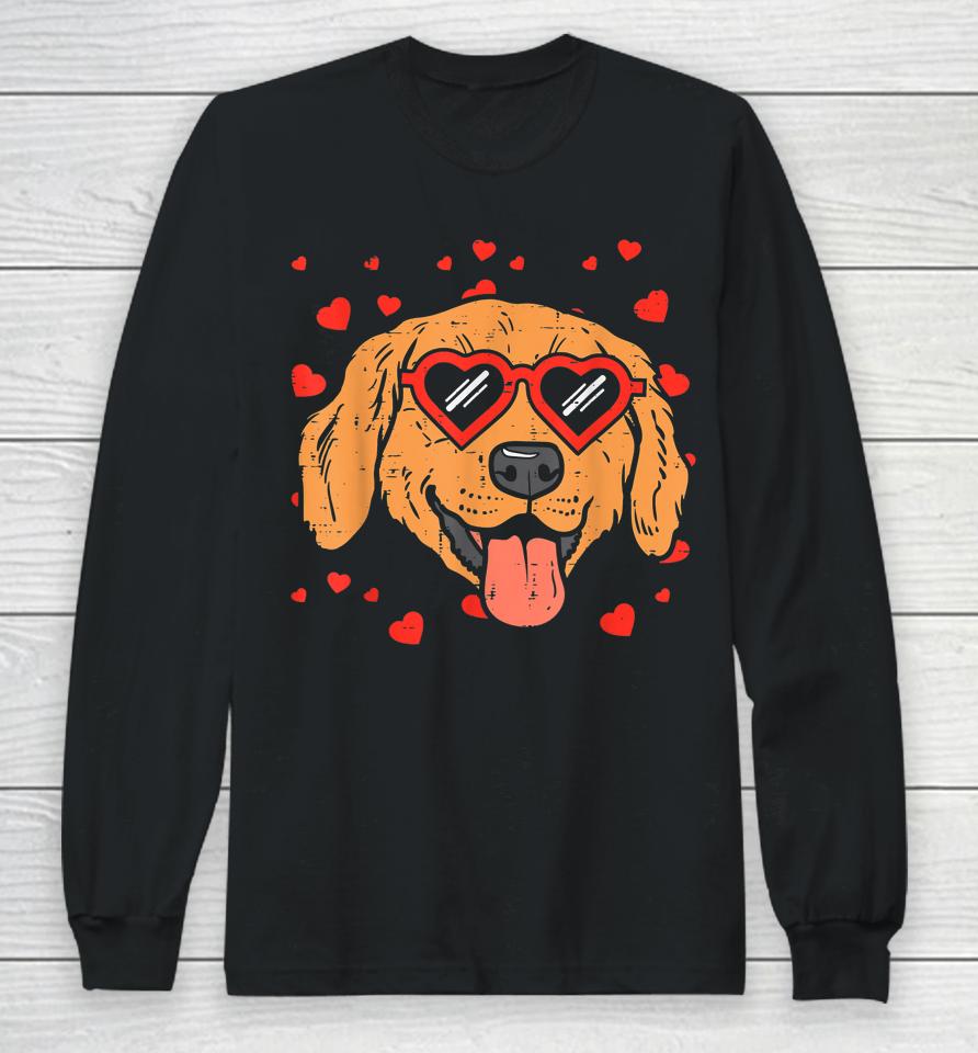 Golden Retriever Face Heart Glasses Valentines Day Dog Long Sleeve T-Shirt