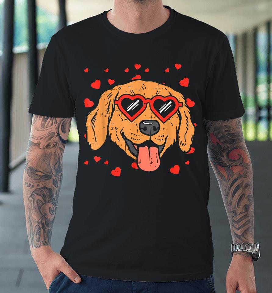 Golden Retriever Face Heart Glasses Valentines Day Dog Premium T-Shirt