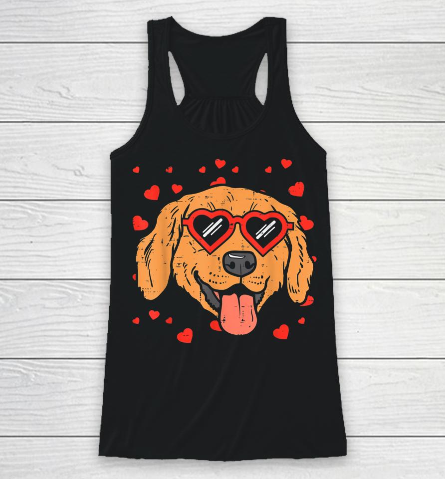 Golden Retriever Face Heart Glasses Valentines Day Dog Racerback Tank