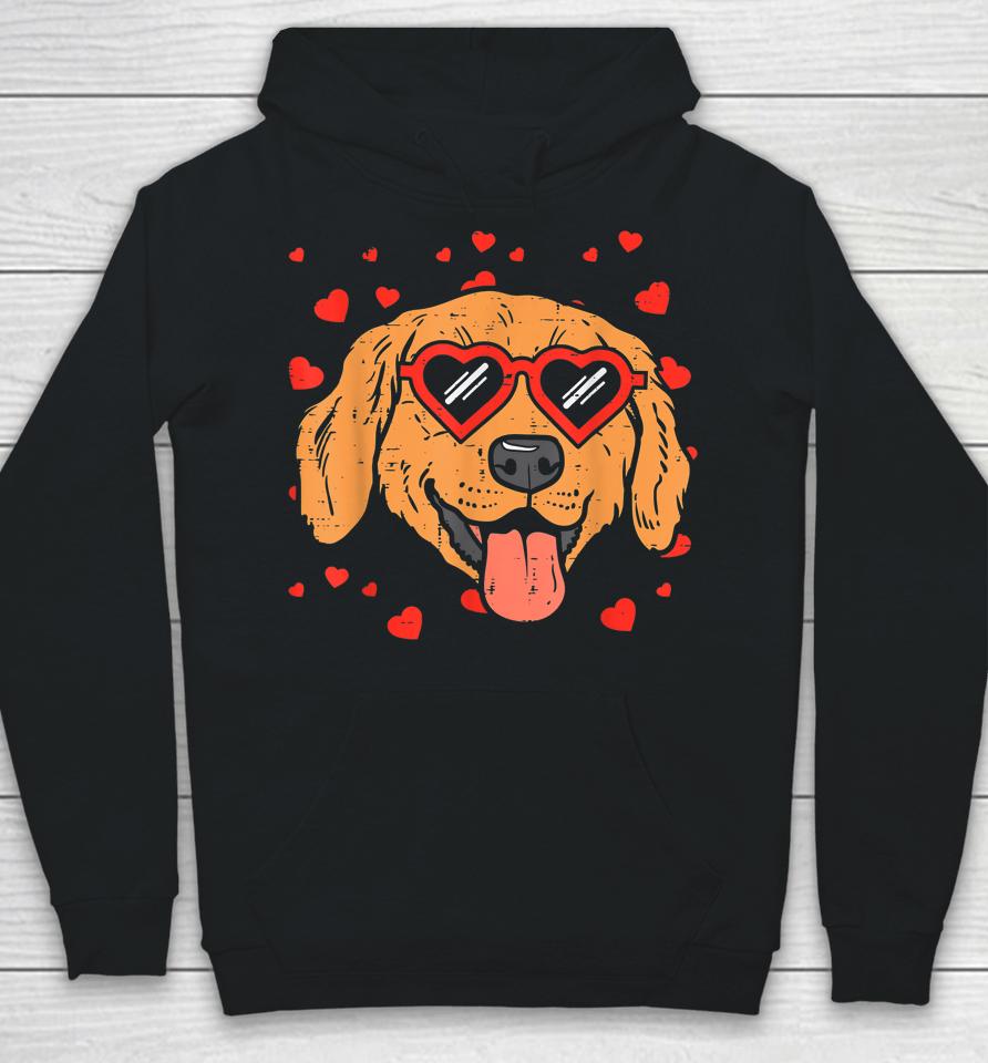 Golden Retriever Face Heart Glasses Valentines Day Dog Hoodie