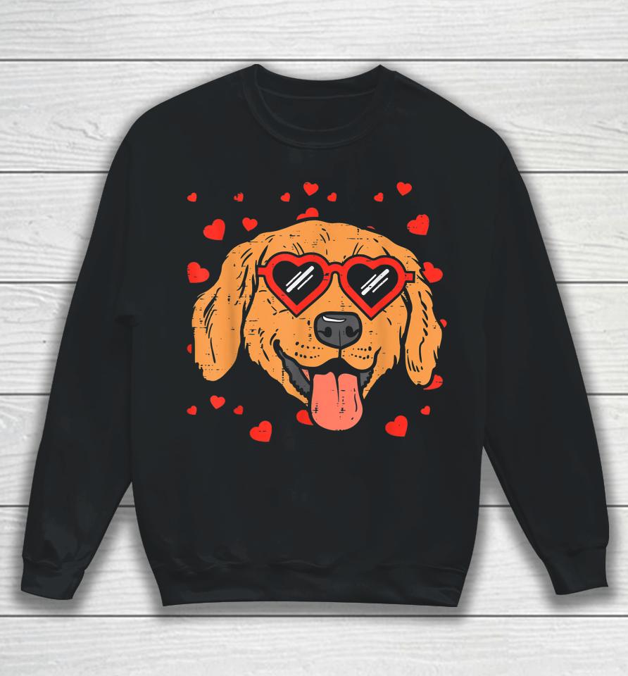 Golden Retriever Face Heart Glasses Valentines Day Dog Sweatshirt