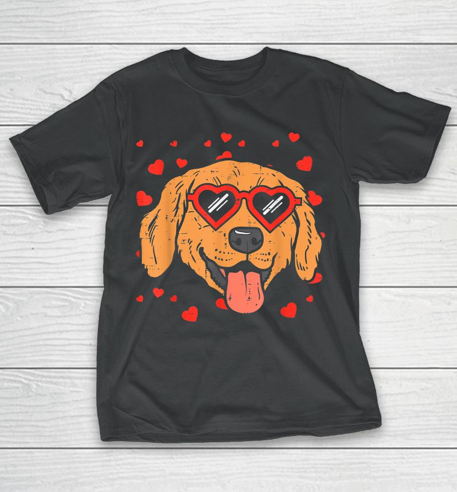 Golden Retriever Face Heart Glasses Valentines Day Dog T-Shirt