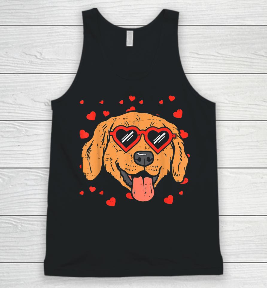 Golden Retriever Face Heart Glasses Valentines Day Dog Unisex Tank Top