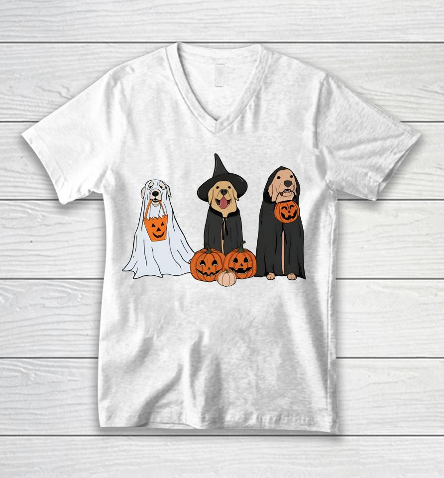 Golden Retriever Ghost Halloween Trick Or Treat Dog Lovers Unisex V-Neck T-Shirt