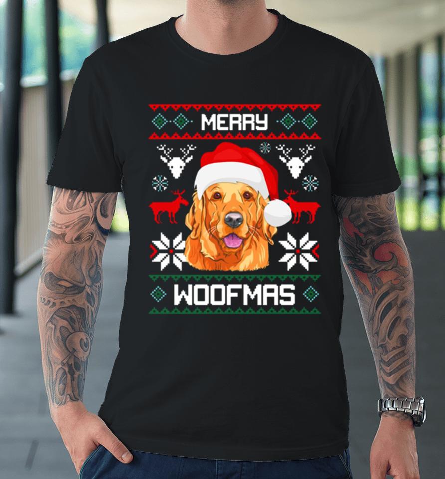 Golden Retriever Merry Woofmas Christmas Goldie Dog Premium T-Shirt