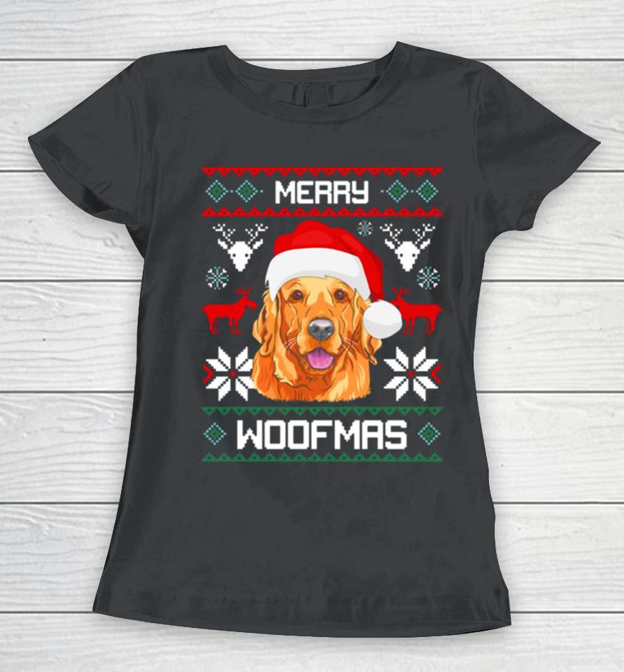Golden Retriever Merry Woofmas Christmas Goldie Dog Women T-Shirt