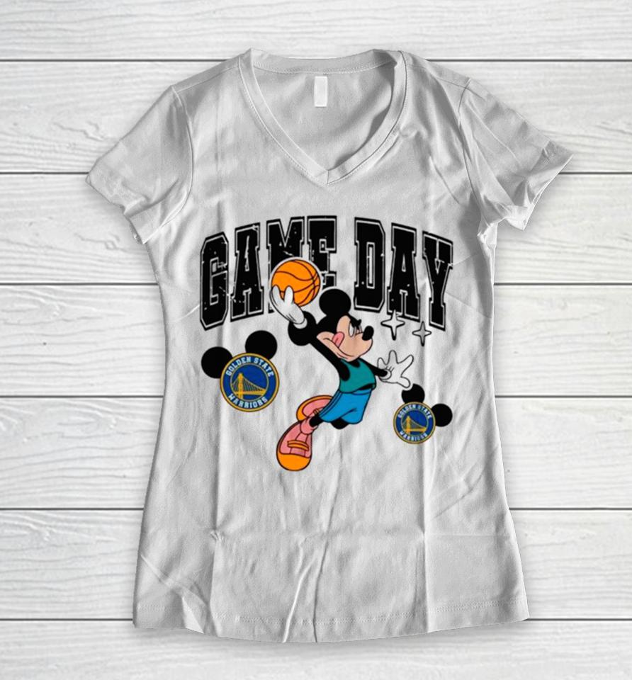 Golden State Warriors Mickey Basketball Game Day Retro Women V-Neck T-Shirt