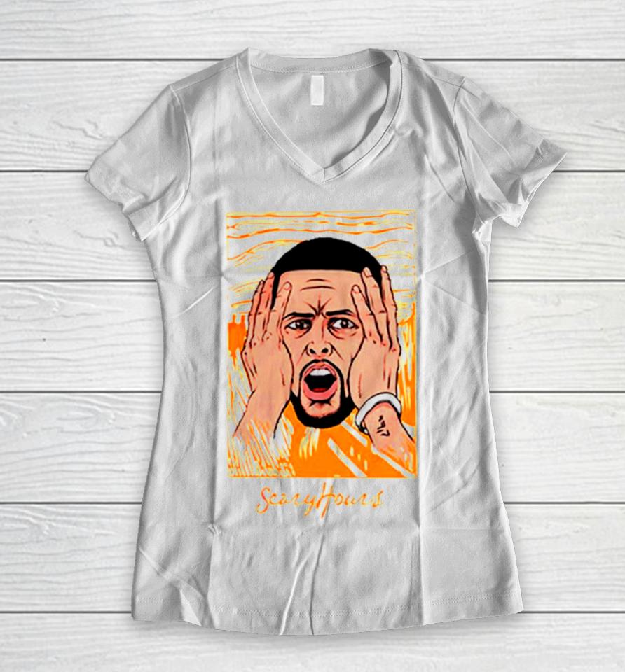Golden State Warriors Stephen Curry Scary Hours Women V-Neck T-Shirt