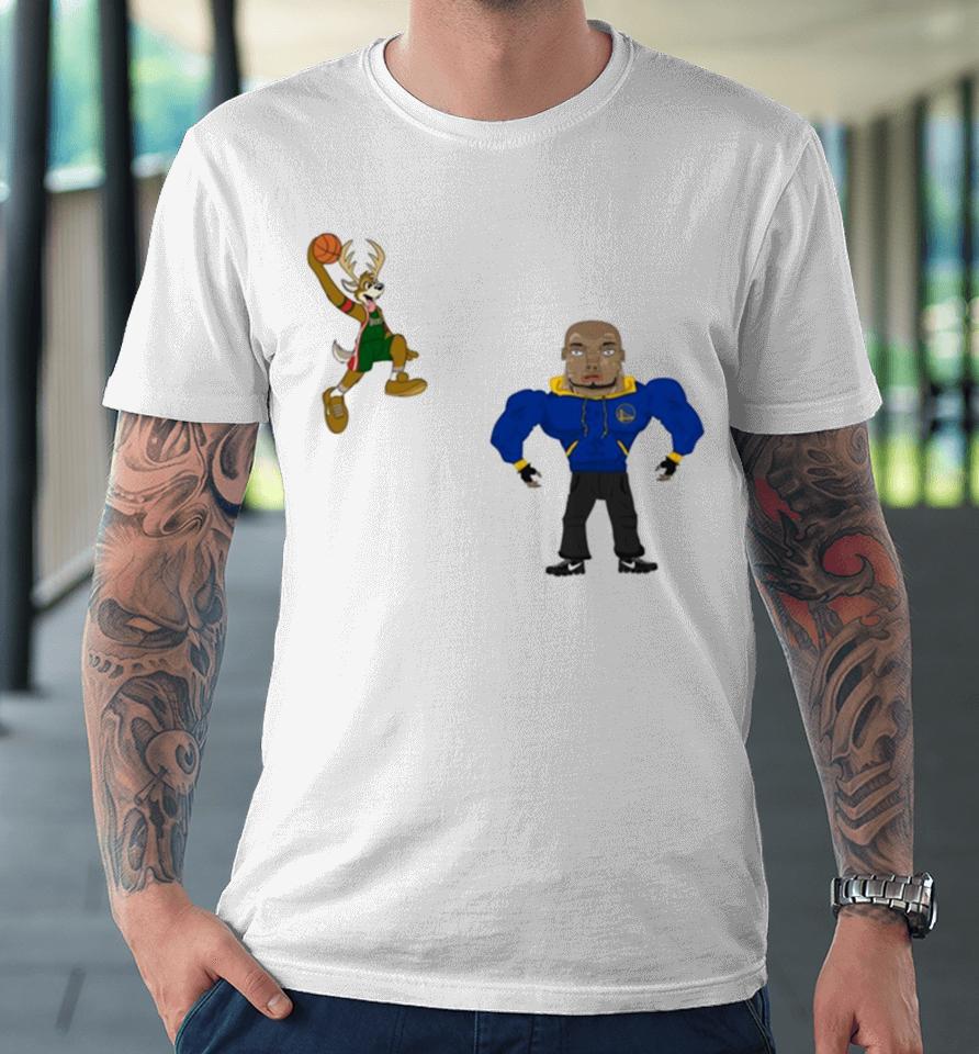 Golden State Warriors Vs Milwaukee Bucks Nba 2024 Mascot Cartoon Premium T-Shirt
