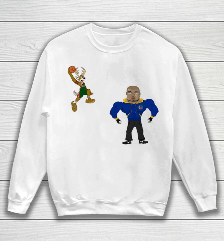 Golden State Warriors Vs Milwaukee Bucks Nba 2024 Mascot Cartoon Sweatshirt