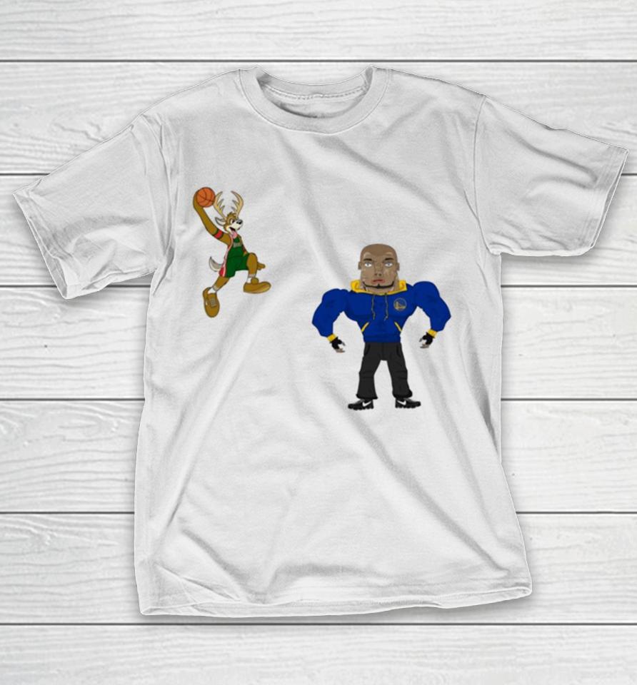 Golden State Warriors Vs Milwaukee Bucks Nba 2024 Mascot Cartoon T-Shirt
