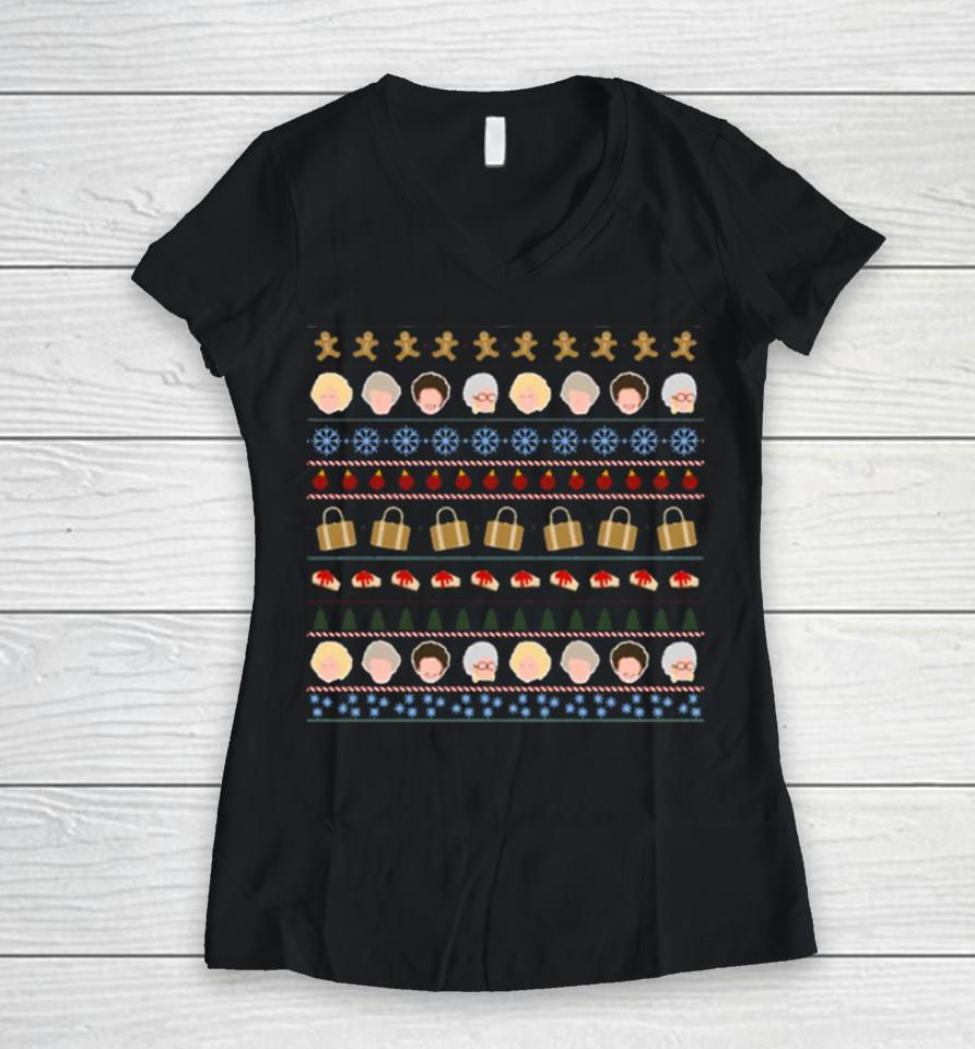 Golden Xmas Girls Icons Christmas Women V-Neck T-Shirt