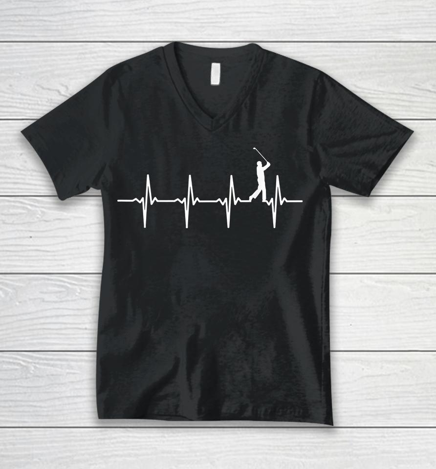 Golf Heartbeat Unisex V-Neck T-Shirt