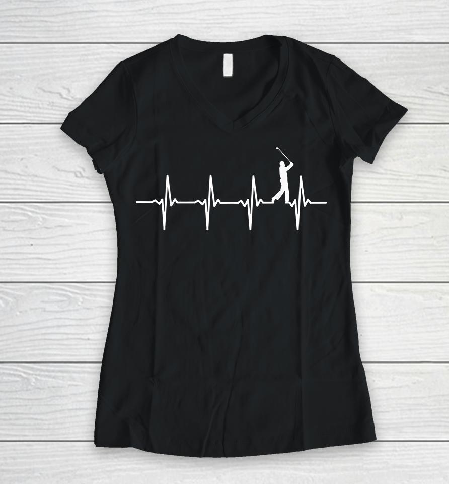 Golf Heartbeat Women V-Neck T-Shirt
