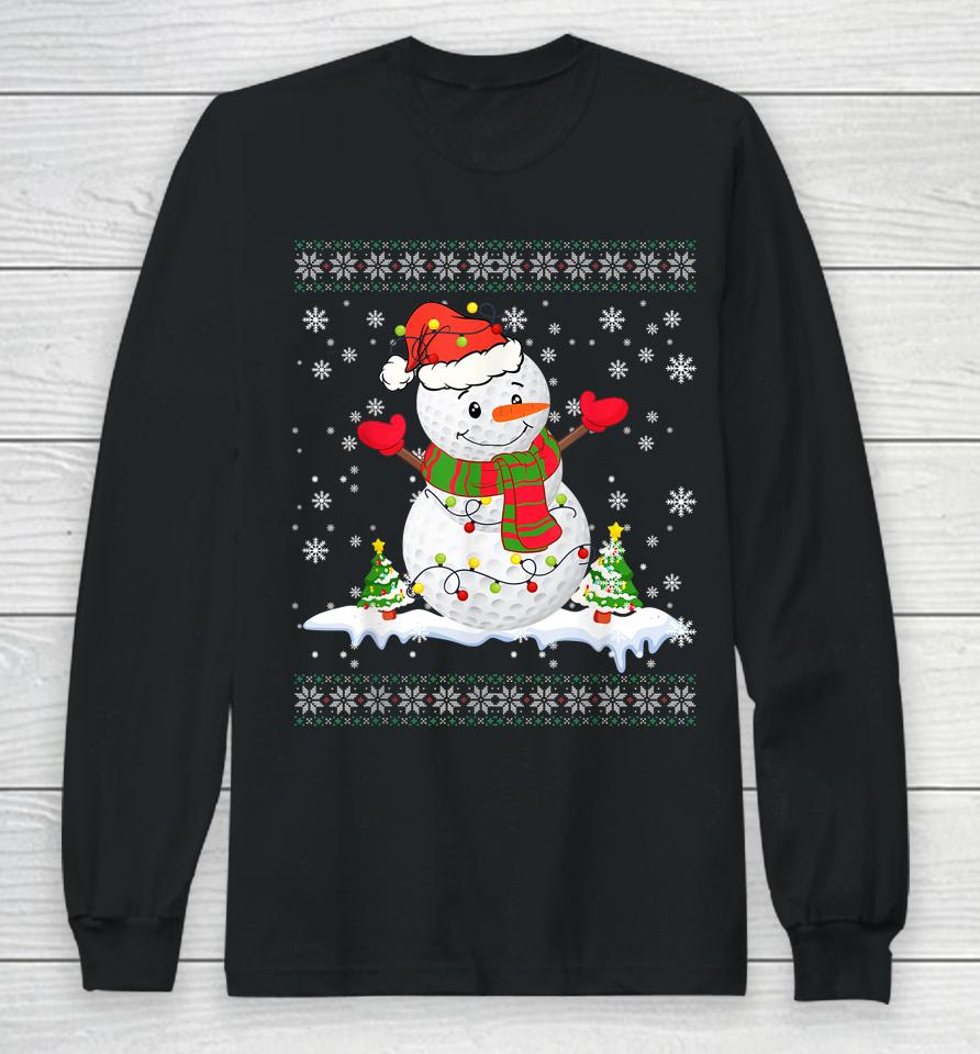 Golf Snowman Christmas Pajama Ugly Tee Sport Ball Long Sleeve T-Shirt