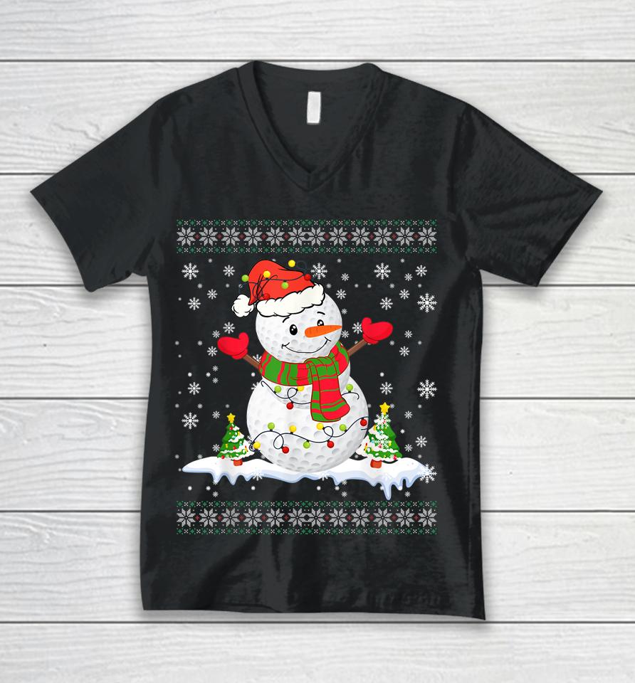 Golf Snowman Christmas Pajama Ugly Tee Sport Ball Unisex V-Neck T-Shirt