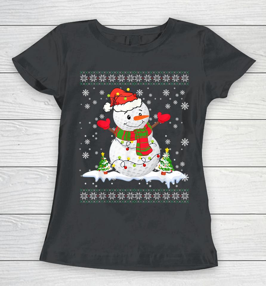 Golf Snowman Christmas Pajama Ugly Tee Sport Ball Women T-Shirt