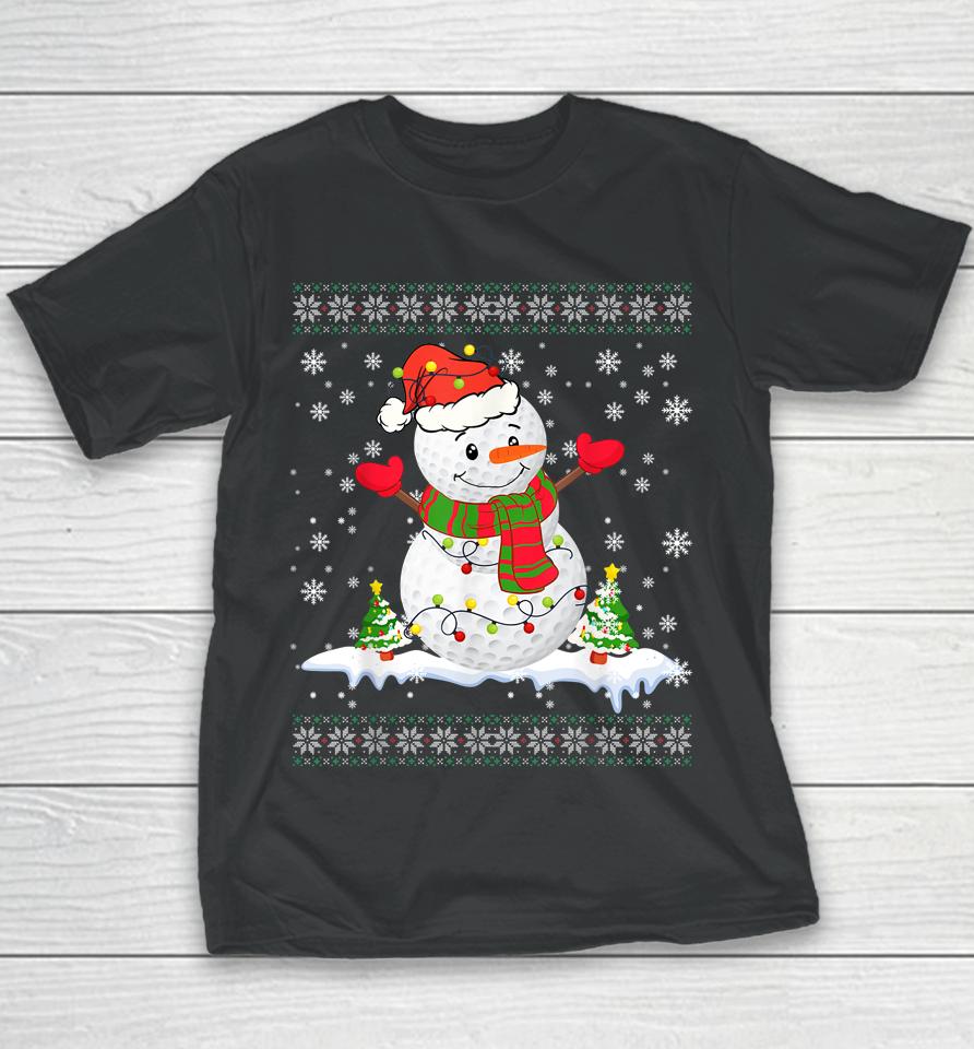 Golf Snowman Christmas Pajama Ugly Tee Sport Ball Youth T-Shirt