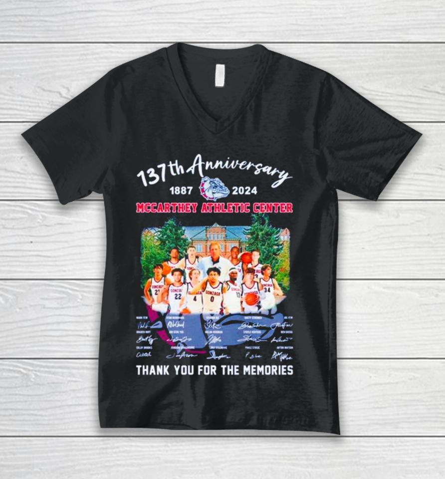Gonzaga Bulldogs 137Th Anniversary 1887 2024 Mccarthey Athletic Center Thank You For The Memories Unisex V-Neck T-Shirt