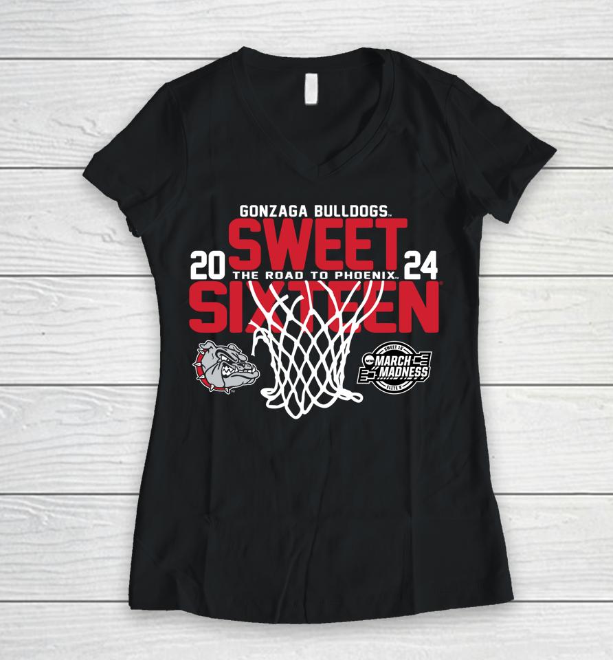 Gonzaga Bulldogs Sweet 16 2024 March Madness Basketball Women V-Neck T-Shirt
