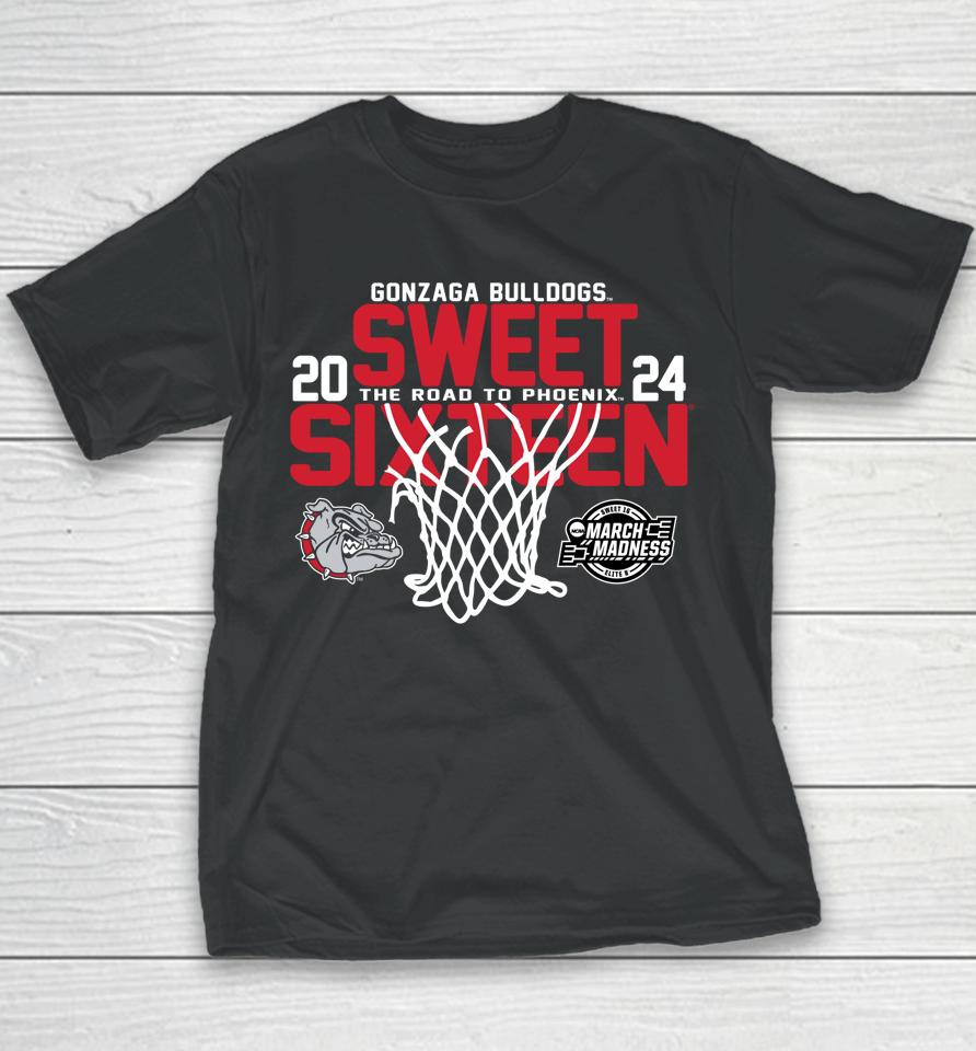Gonzaga Bulldogs Sweet 16 2024 March Madness Basketball Youth T-Shirt