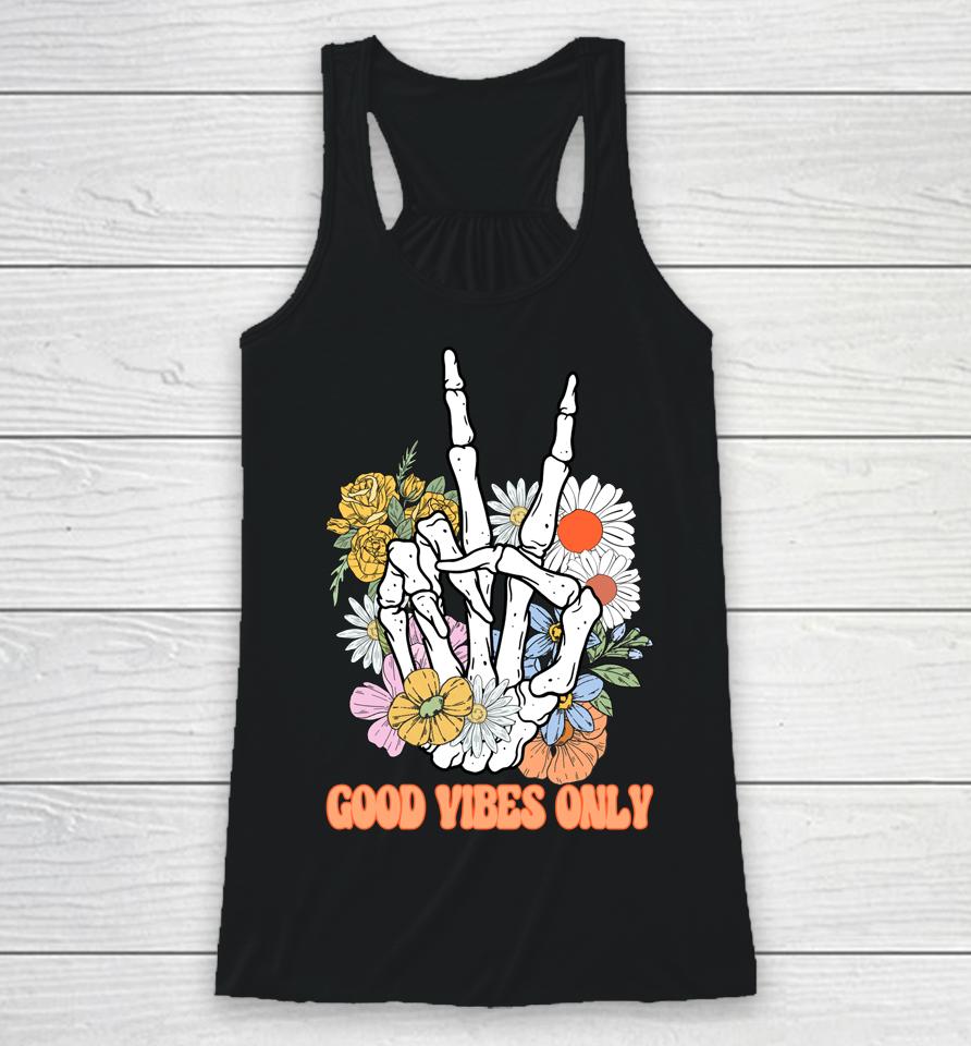 Good Vibes Only Floral Skeleton Hand Fall Autumn Halloween Racerback Tank