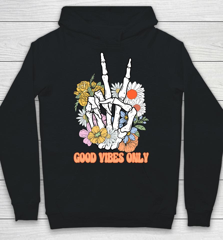 Good Vibes Only Floral Skeleton Hand Fall Autumn Halloween Hoodie