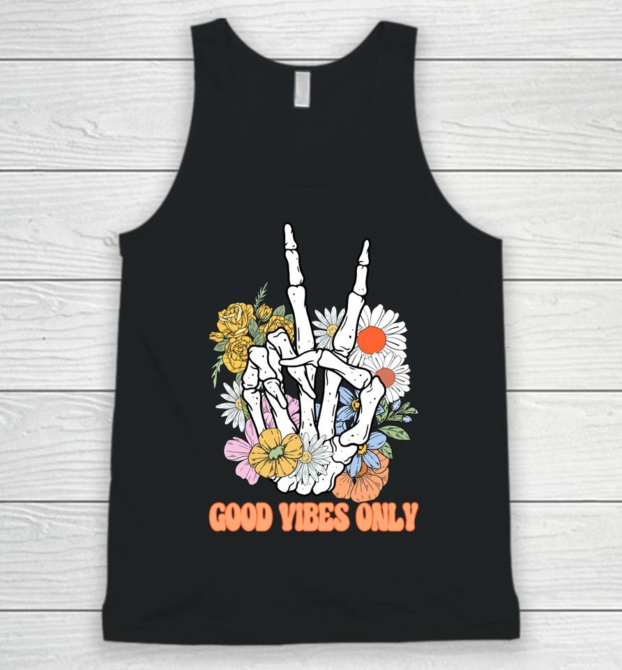 Good Vibes Only Floral Skeleton Hand Fall Autumn Halloween Unisex Tank Top