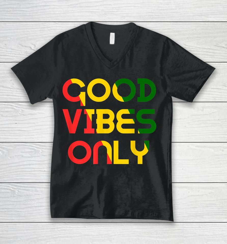 Good Vibes Only Rasta Reggae Roots Clothing Tee Flag Unisex V-Neck T-Shirt