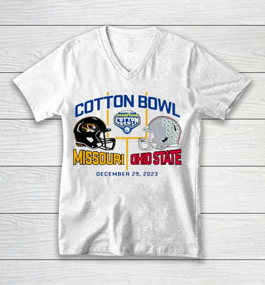 Goodyear Cotton Bowl 2023 Missouri Tigers Vs Ohio State Buckeyes Dec 29 2023 Ornamentshirts Unisex V-Neck T-Shirt