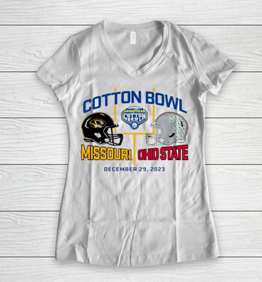 Goodyear Cotton Bowl 2023 Missouri Tigers Vs Ohio State Buckeyes Dec 29 2023 Ornamentshirts Women V-Neck T-Shirt