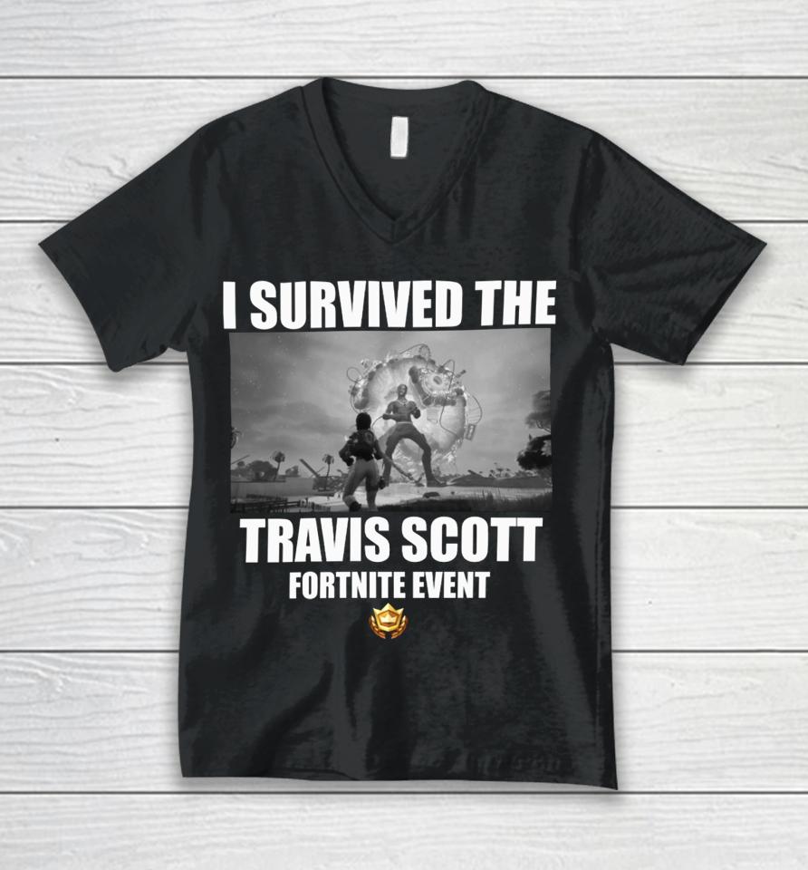 Goofyahhtees Merch I Survived The Travis Scott Fortnite Event Unisex V-Neck T-Shirt