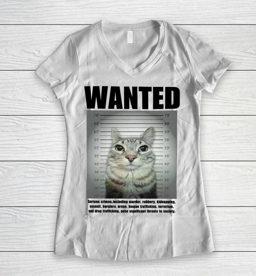 Goofyahhtees Wanted Serious Crimes Women V-Neck T-Shirt