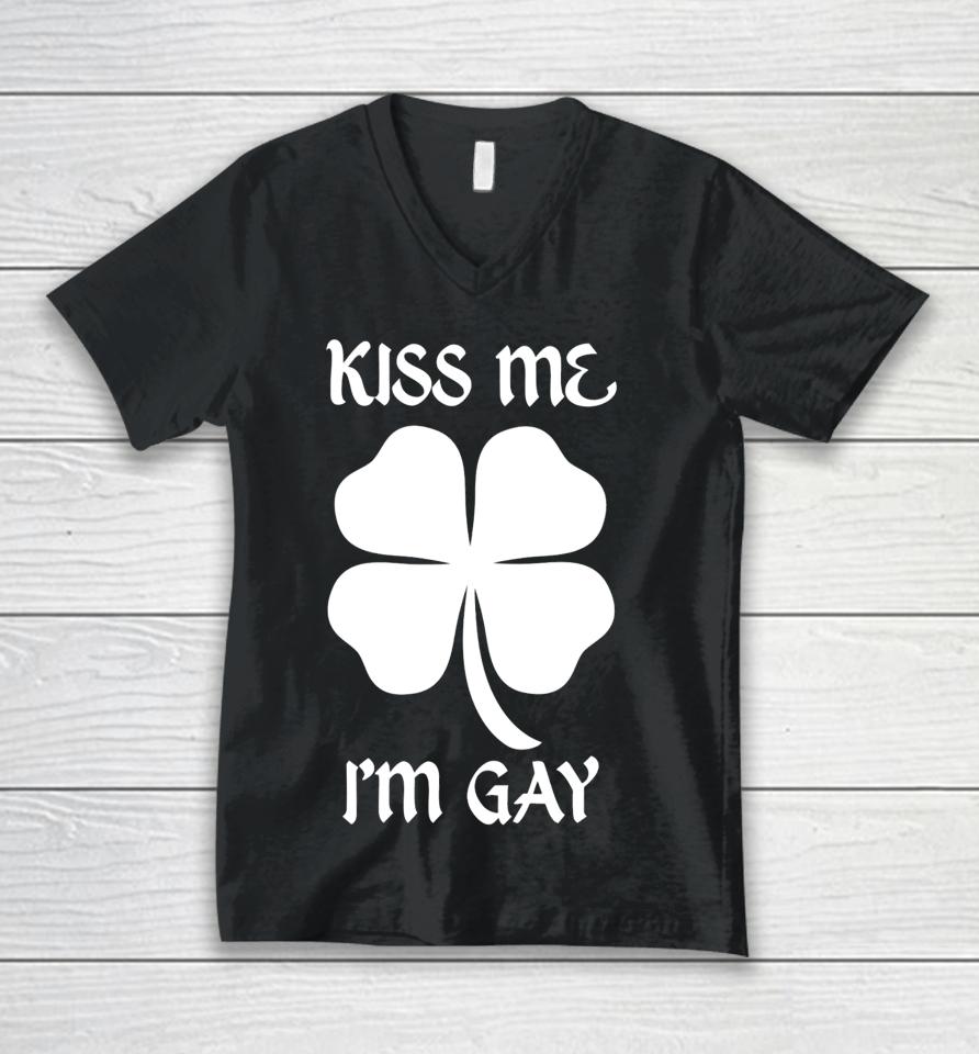 Got Funny Merch Kiss Me I'm Gay Four Leaf Clover Unisex V-Neck T-Shirt