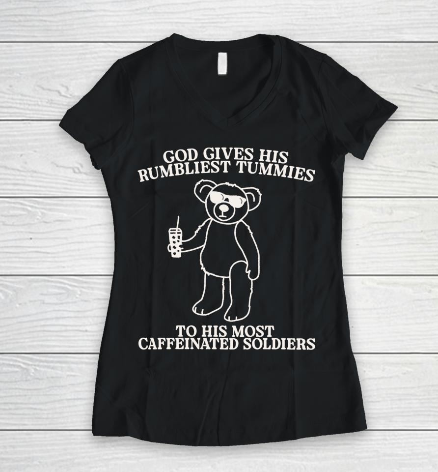 Gotfunnymerch God Gives His Rumbliest Tummies Women V-Neck T-Shirt
