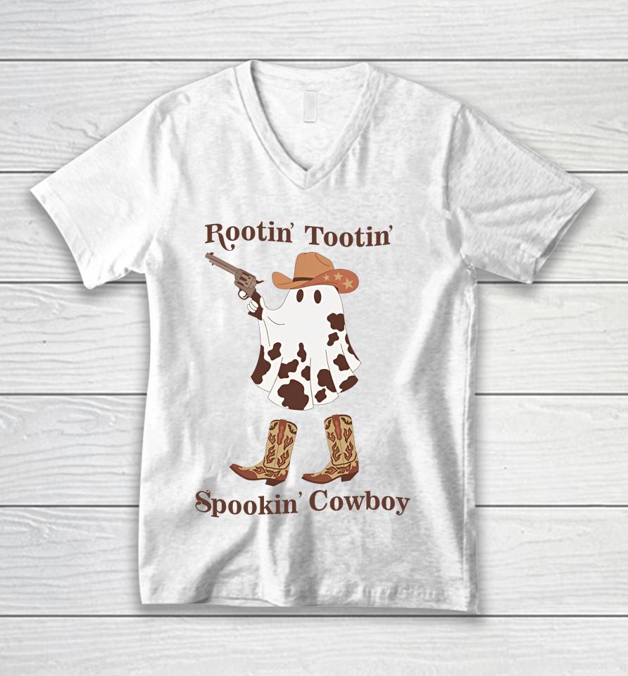 Gotfunnymerch Rootin’ Tootin’ Spookin’ Cowboy Unisex V-Neck T-Shirt
